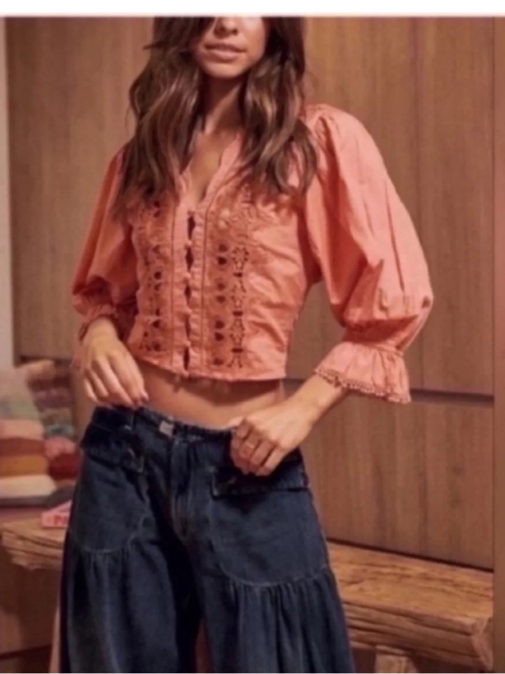 NWT Free People Louella Embroidered crop Top